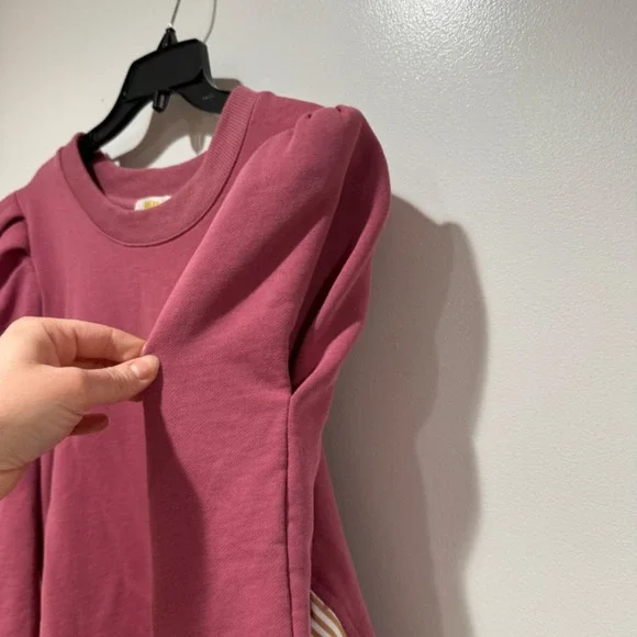 Maeve Anthropologie Layered Tunic Sweatshirt 3X Mixed Media Puff Sleeve Mauve Pi - Picture 9 of 12
